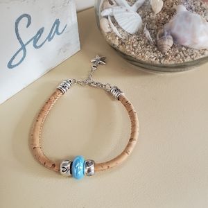 Blue bead cork bracelet